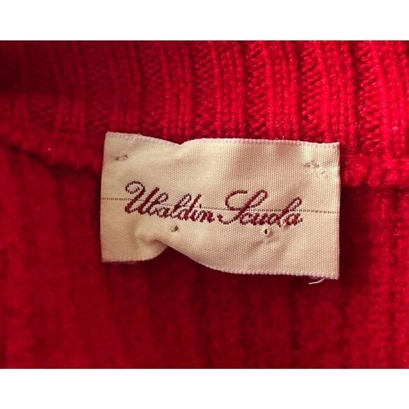 Ubaldin Scuola Italy Knit Red 100% Fine Merino Wool Thick Knit Collared US Small - Picture 8 of 9